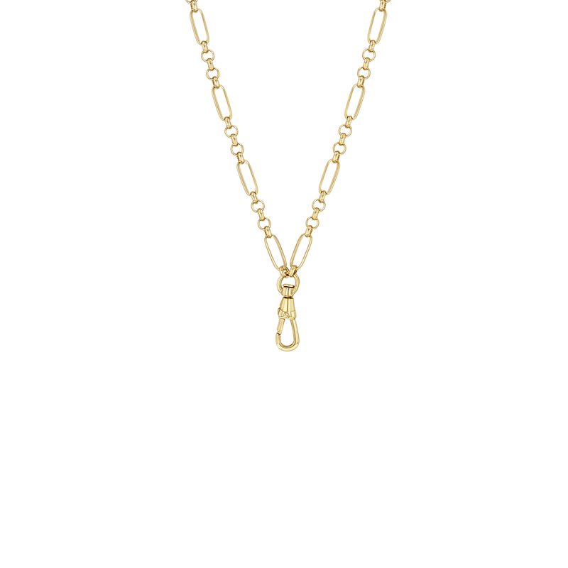 Zoe Chicco 14k gold rolo and paperclip chain necklace with fob clasp drop on a transparent background