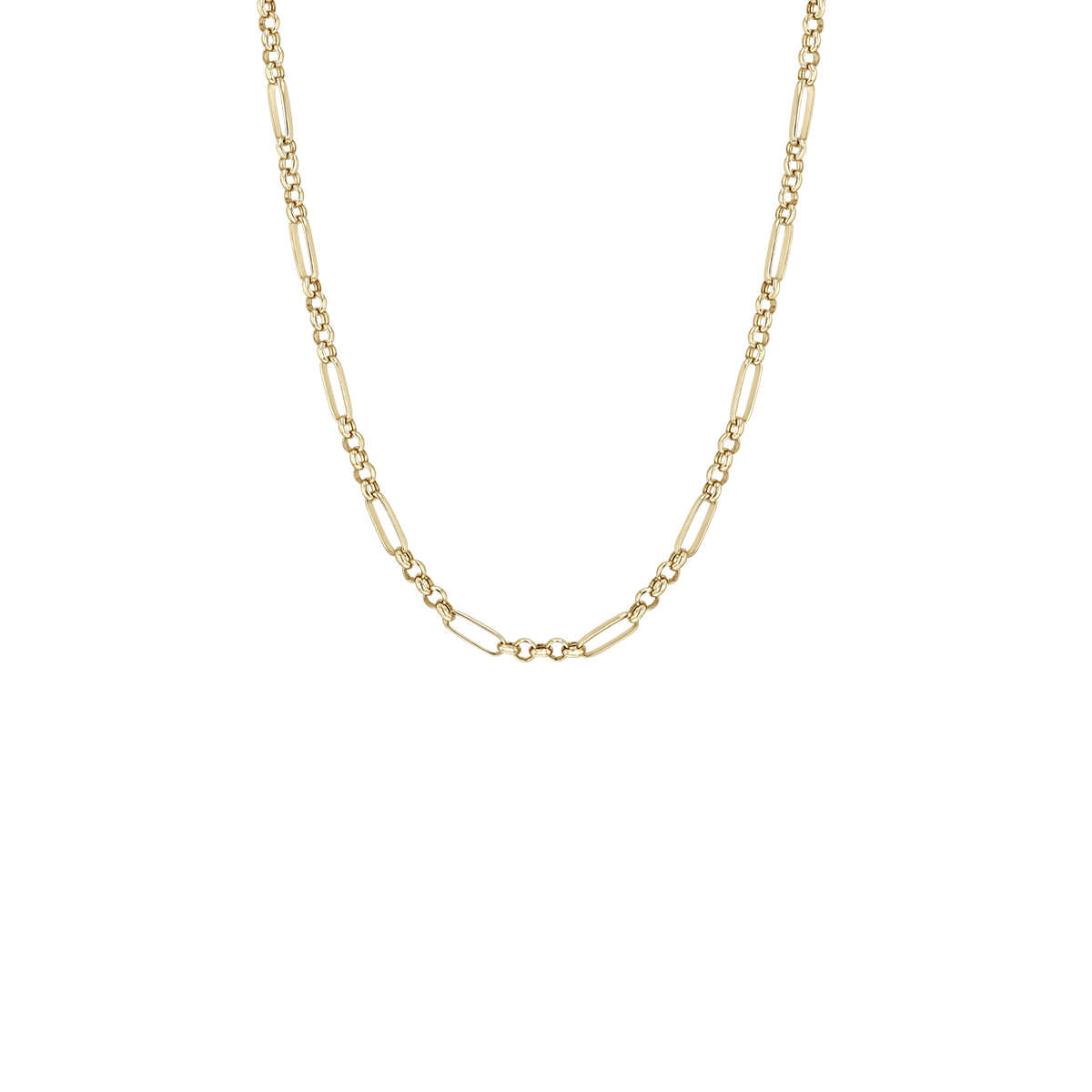 Zoe Chicco 14k gold paperclip and rolo chain necklace on a transparent background