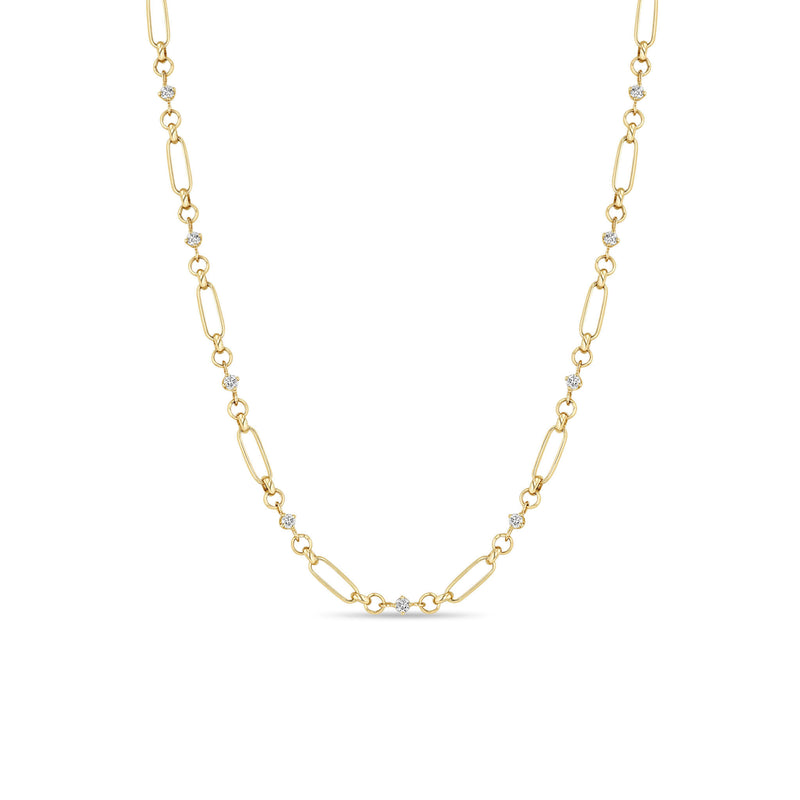 Zoë Chicco 14k Gold Linked Prong Diamond & Medium Paperclip Rolo Chain Necklace