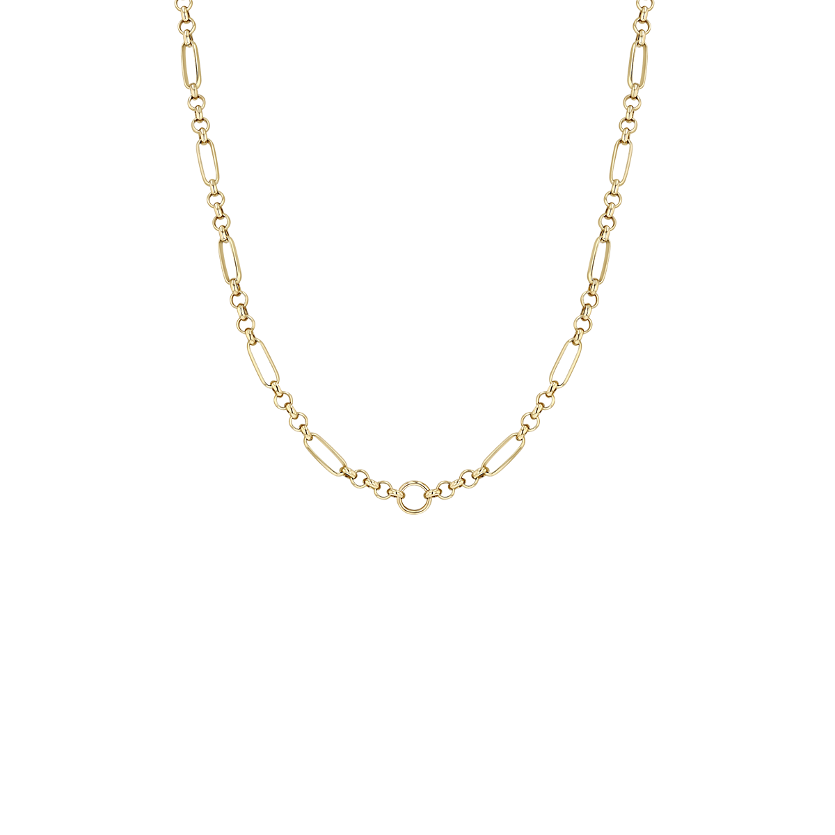 Zoe Chicco 14k gold medium paperclip and rolo chain necklace on a transparent background