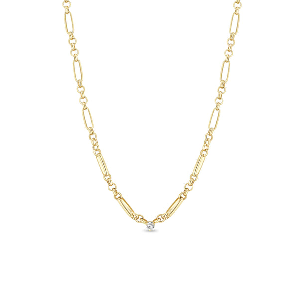 Zoë Chicco 14k Gold Prong Diamond Medium Paperclip Rolo Chain Necklace