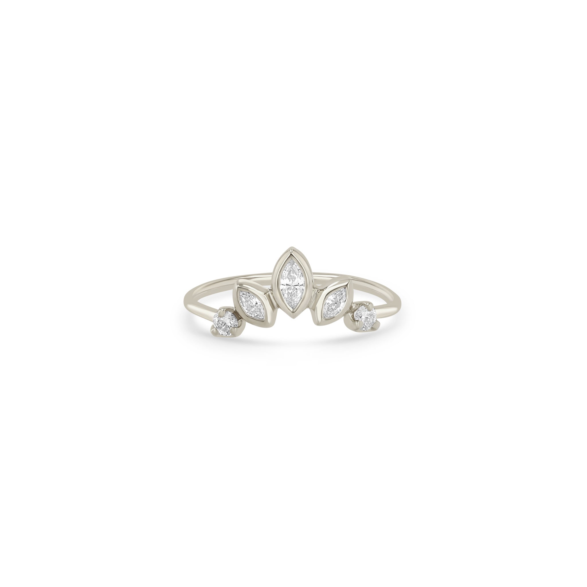 Zoe Chicco 14k White Gold Graduating Marquise & Prong Diamond Fan Ring on a white background
