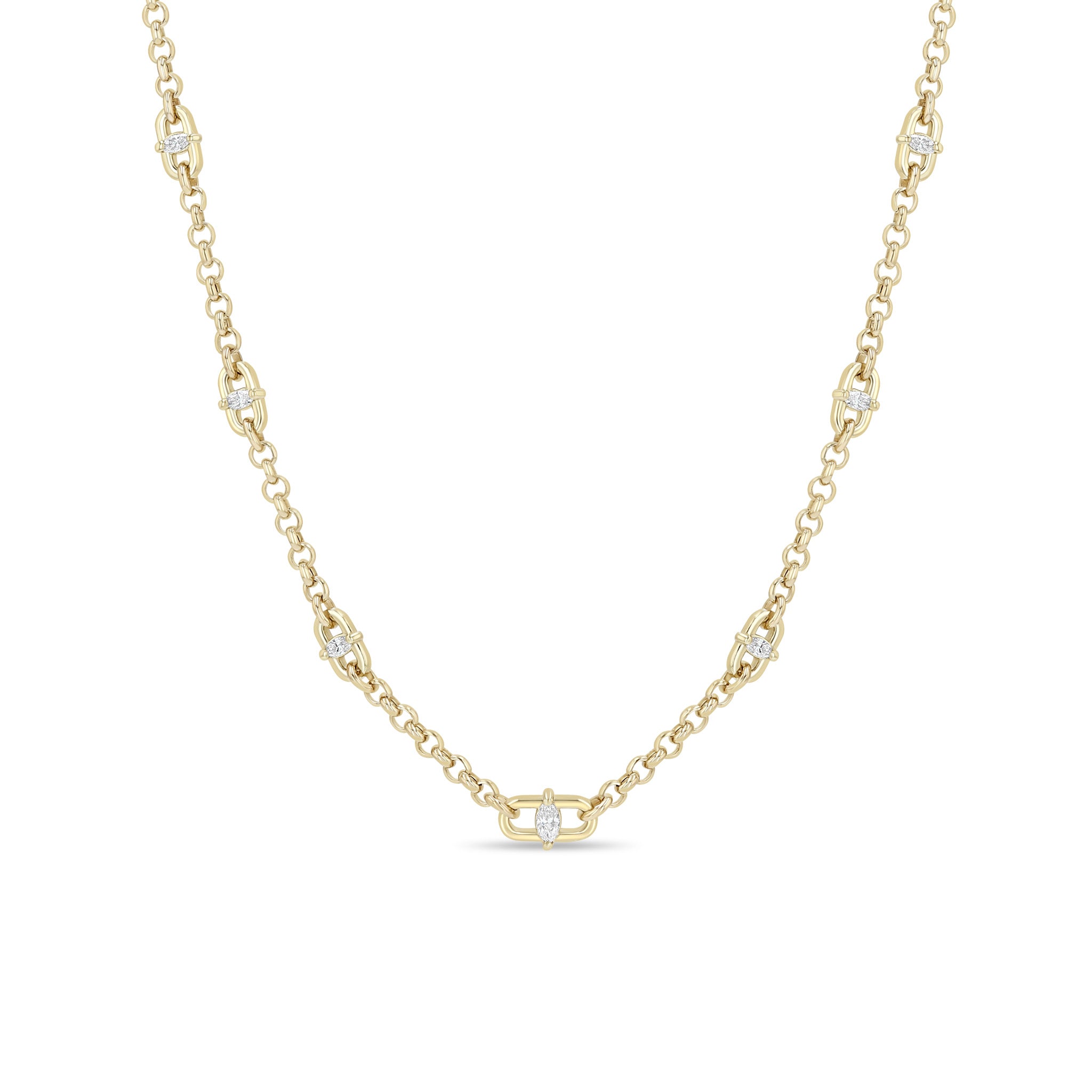 Zoe Chicco 14k Marquise Diamond Open Link Small Rolo Chain Station Necklace on a white background