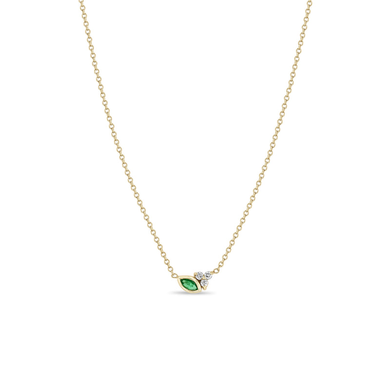 Zoë Chicco 14k Gold Marquise Emerald & Prong Diamond Trio Necklace