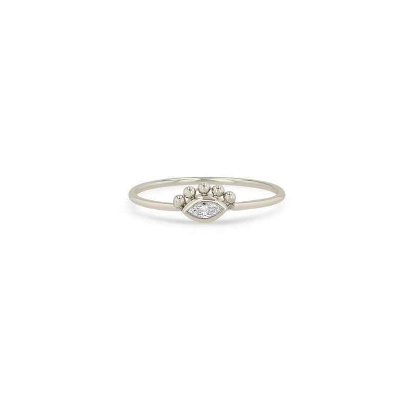 Zoe Chicco 14k white gold ring with a small diamond and small beads on top with a white background