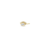 Single Zoe Chicco 14k gold earring with a central diamond and small beads on top with a white background