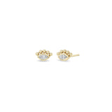 Zoe Chicco 14k gold earrings with diamonds and small beads on top with a white background