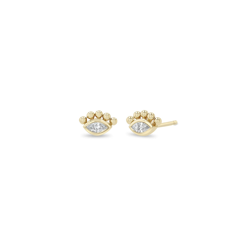 Zoe Chicco 14k gold earrings with diamonds and small beads on top with a white background