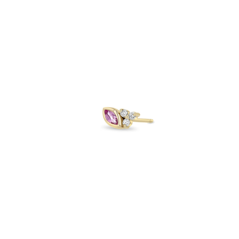 Single Zoë Chicco 14k Gold Marquise Pink Sapphire & Diamond Trio Stud Earring for the left ear