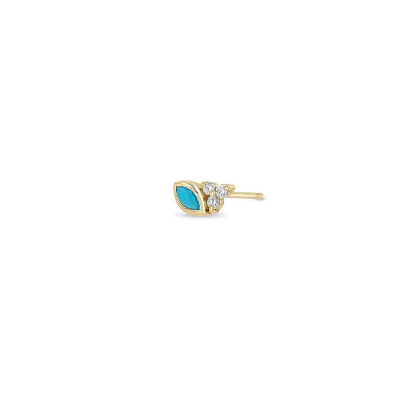 Single Zoë Chicco 14k Gold Marquise Turquoise & Diamond Trio Stud Earring for the left ear