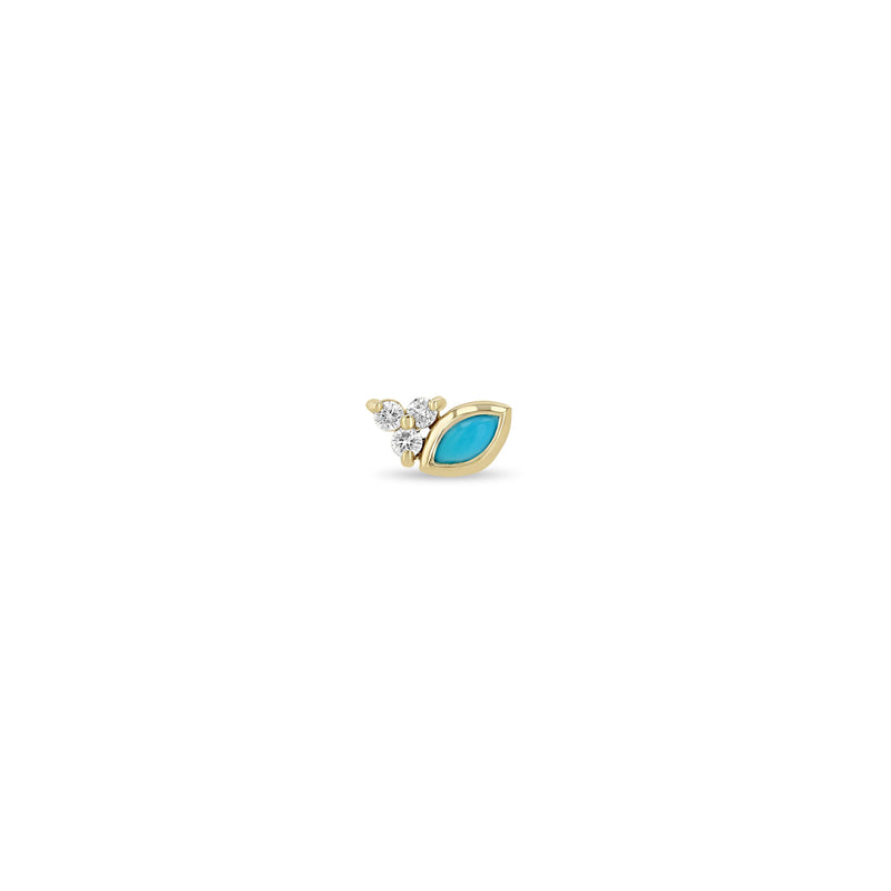 Single Zoë Chicco 14k Gold Marquise Turquoise & Diamond Trio Stud Earring for the right ear