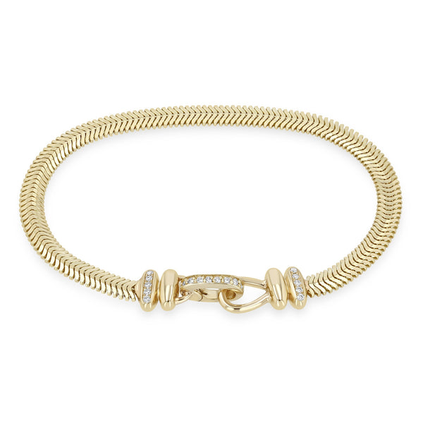 Zoe Chicco 14k gold snake chain bracelet with a diamond clasp on a white background