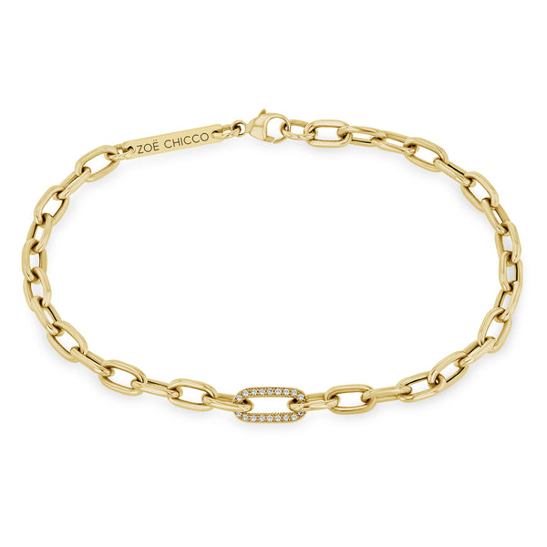Zoë Chicco 14k Medium Square Oval Chain Bracelet with Single Pavé Diamond Link