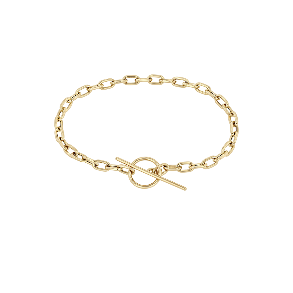 Zoe Chicco 14k gold large oval chain bracelet with a toggle clasp on a transparent background