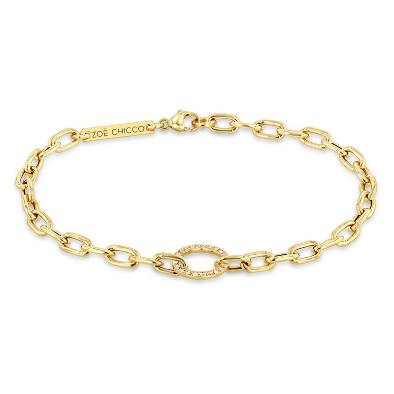 Zoë Chicco 14k Gold Pavé Diamond Circle Medium Square Oval Link Chain Bracelet