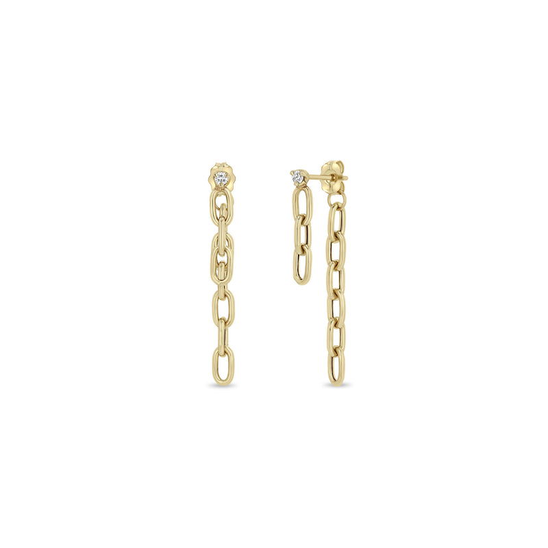 Zoë Chicco 14k Gold Prong Diamond Medium Square Oval Chain Double Drop Earrings