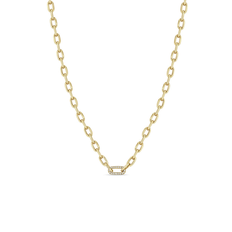 Zoë Chicco 14k Gold Medium Square Chain Necklace with Pavé Diamond Link