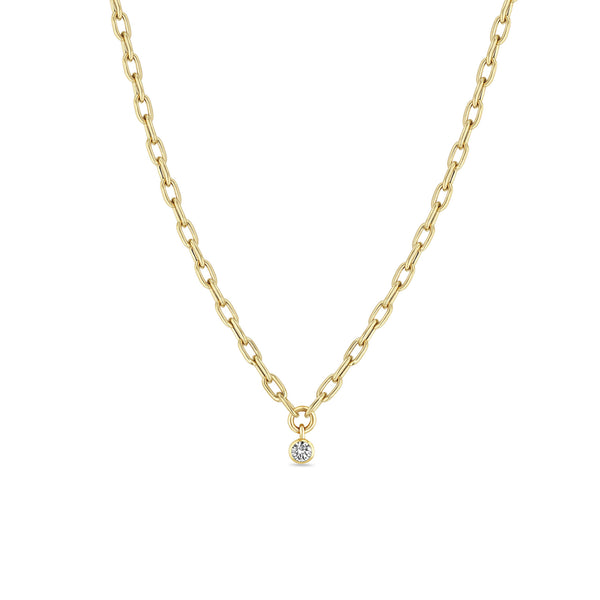 Zoë Chicco 14k Gold Medium Square Oval Link Dangling Diamond Bezel Necklace