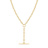 Zoë Chicco 14k Gold Medium Square Oval Link Chain Faux Toggle Lariat Necklace