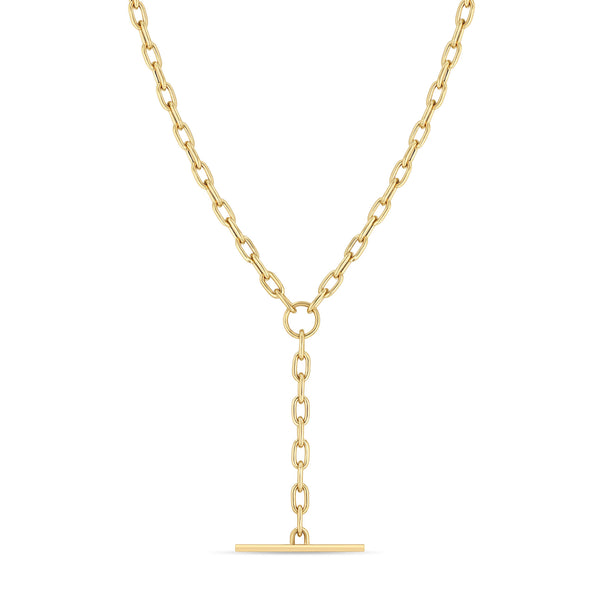 Zoë Chicco 14k Gold Medium Square Oval Link Chain Faux Toggle Lariat Necklace