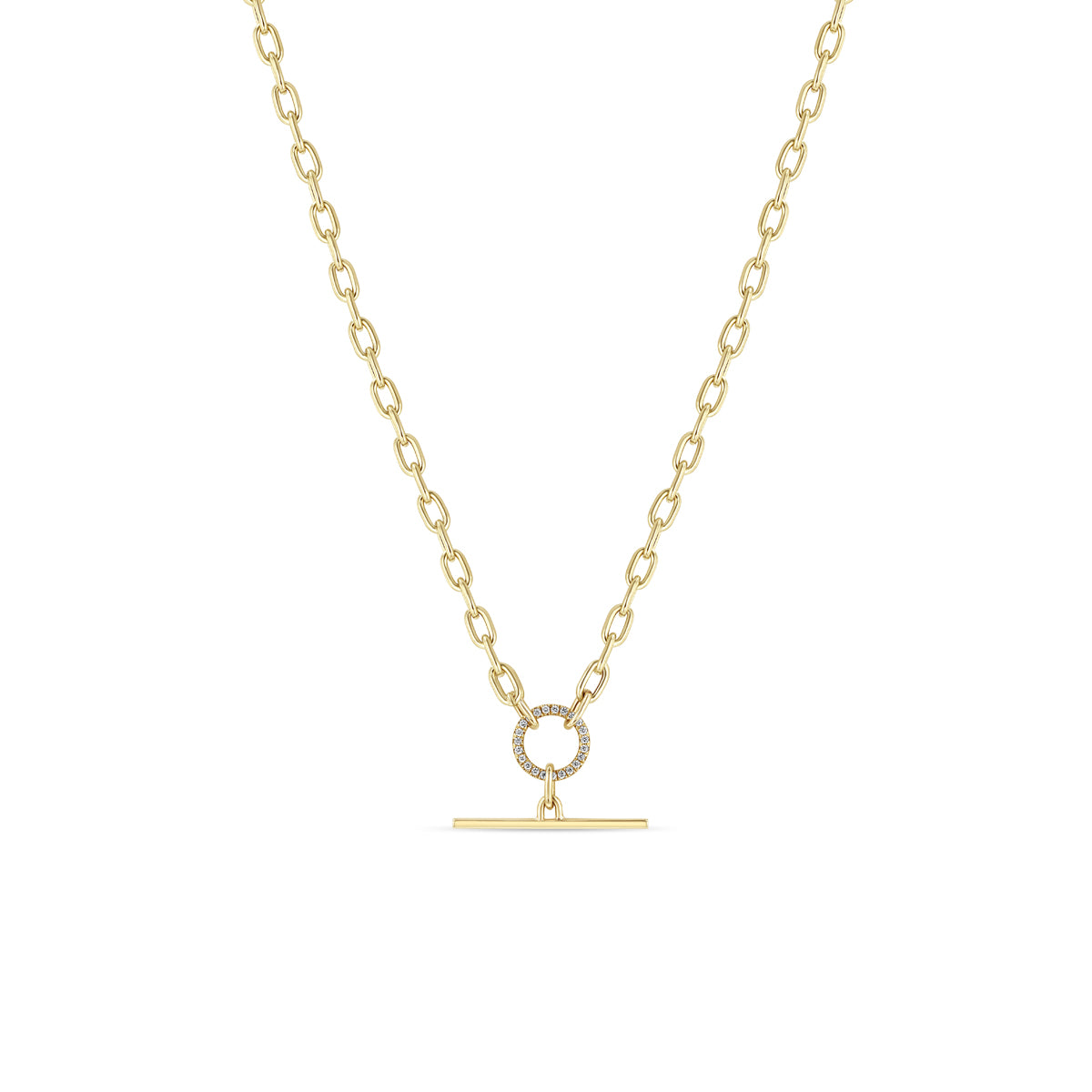 Zoë Chicco 14k Gold Pavé Diamond Circle & Bar Toggle Medium Square Oval Chain Necklace