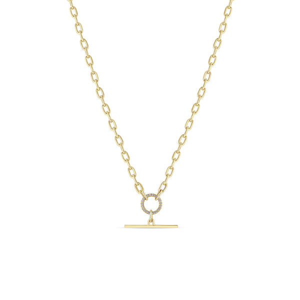 Zoë Chicco 14k Gold Pavé Diamond Circle & Bar Toggle Medium Square Oval Chain Necklace