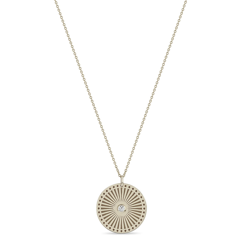 Zoë Chicco 14k Gold Medium Sunbeam Medallion Diamond Bezel Necklace
