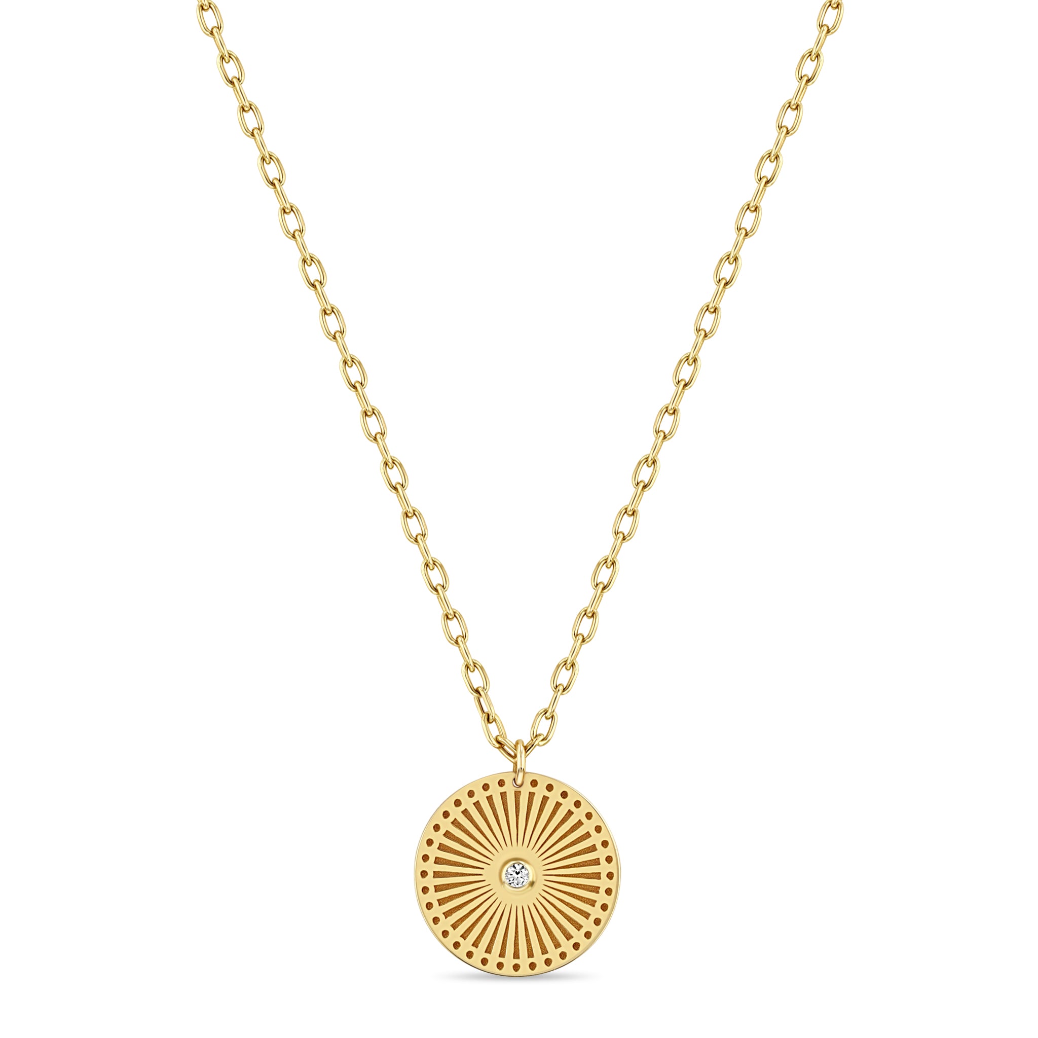 Zoë Chicco 14k Gold Medium Sunbeam Medallion on Square Oval Chain