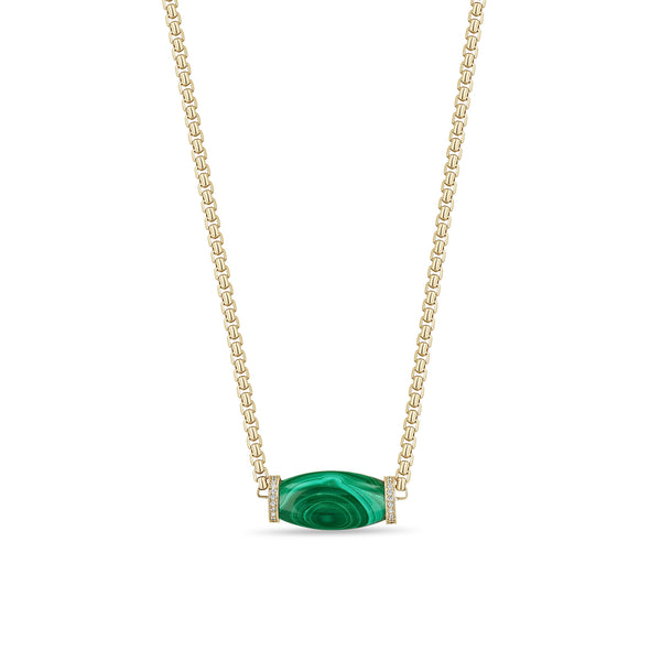 Zoe Chicco 14k Diamond Malachite Barrel Bead Medium Box Chain Necklace