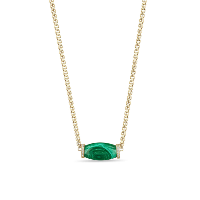 Zoe Chicco 14k Diamond Malachite Barrel Bead Medium Box Chain Necklace