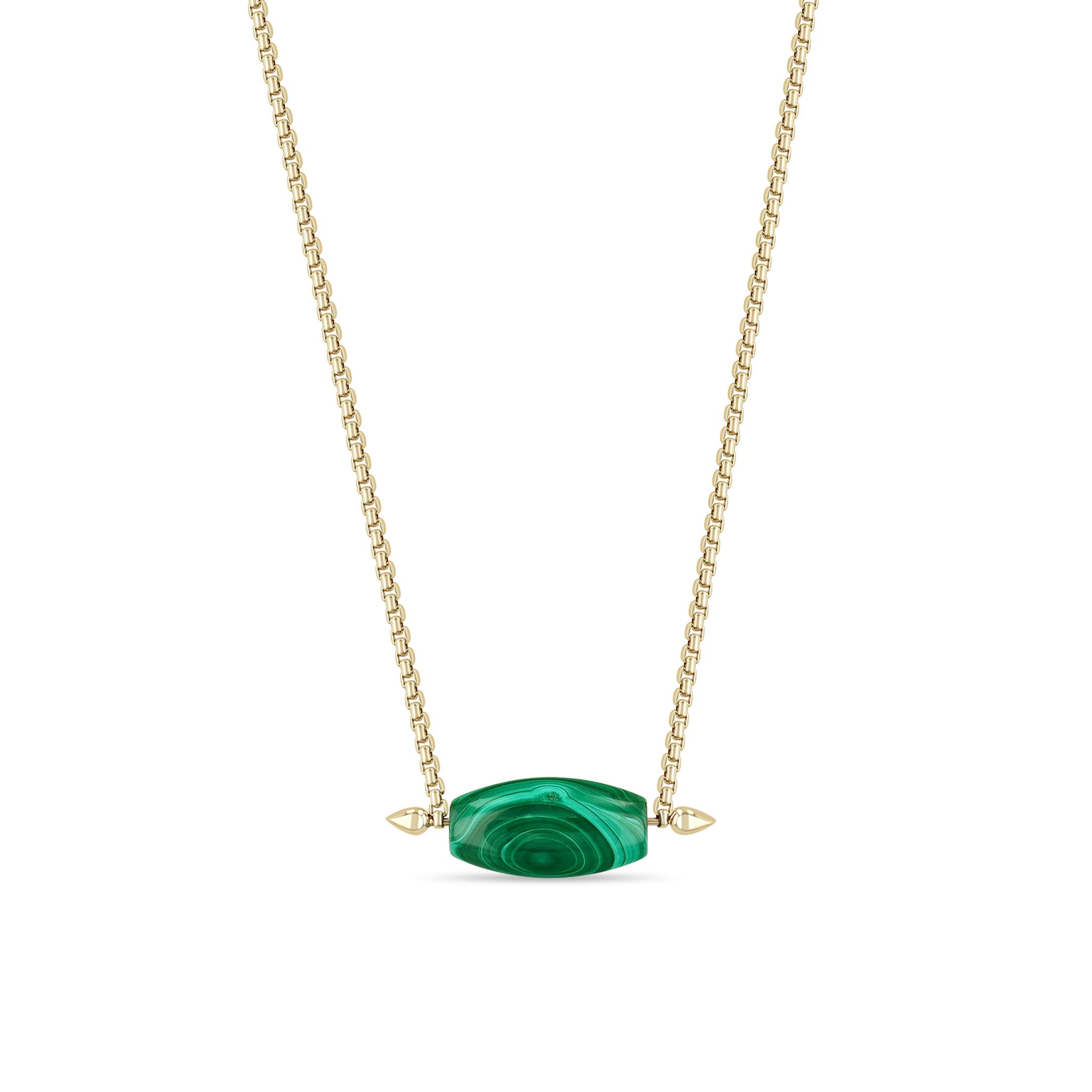 Zoe Chicco 14k Malachite Barrel Bead Small Box Chain Necklace