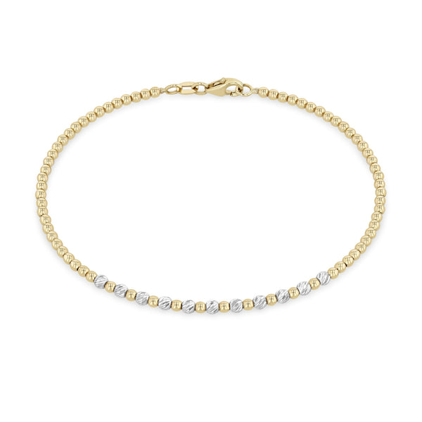 Zoë Chicco 14k Gold Bead Wire Bracelet with Alternating Etched White Gold Beads - SALE