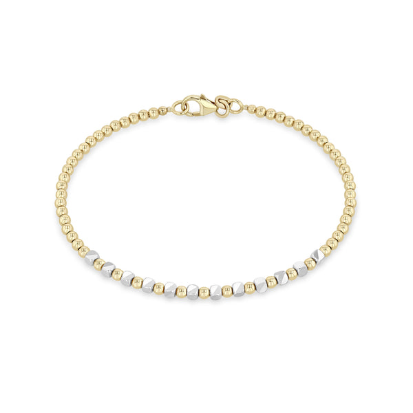 Zoë Chicco 14k Gold Bead Wire Bracelet with Alternating White Gold Square Beads - SALE