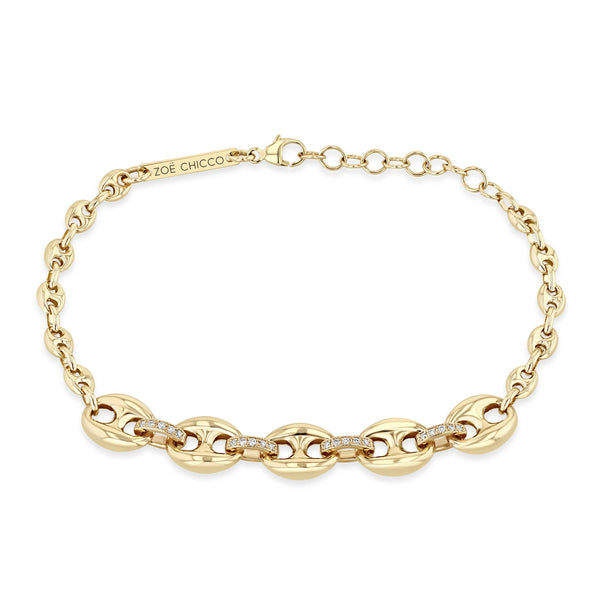 Zoë Chicco 14k Gold Mixed Small & Large Mariner Chain with Diamond Links Bracelet