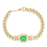 top down view of a One of a Kind Zoë Chicco 14k Gold Radiant Emerald Bezel Curb Chain Bracelet