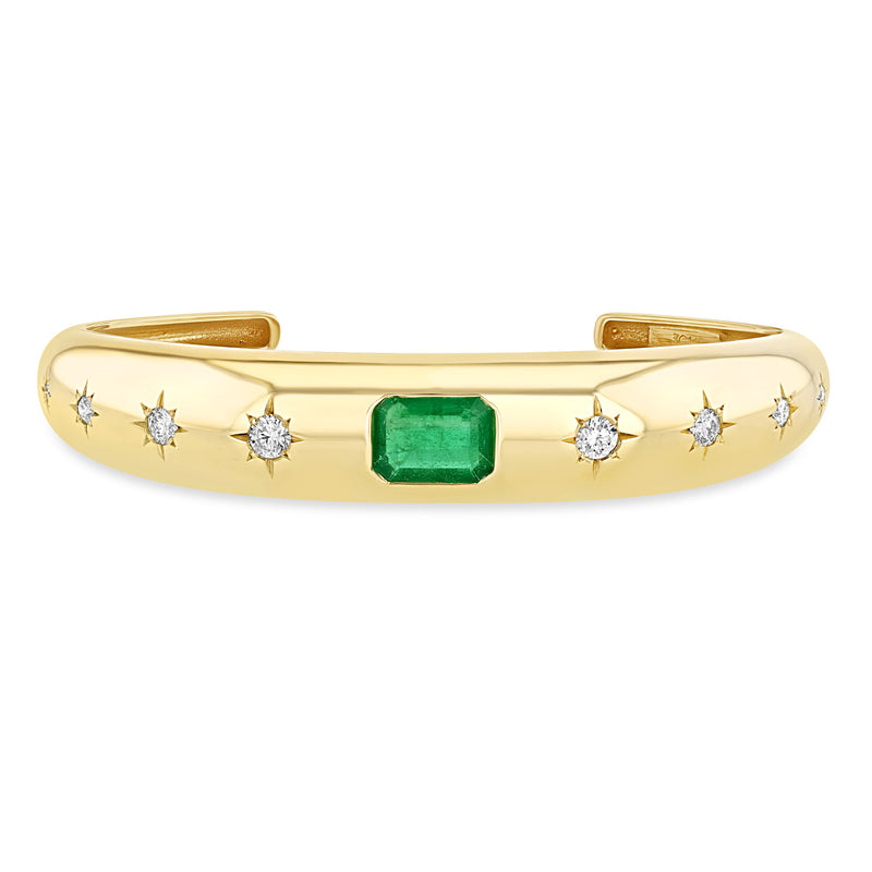 Zoë Chicco 14k Gold One of a Kind Emerald Cut Emerald & Graduating Diamond Aura Cuff