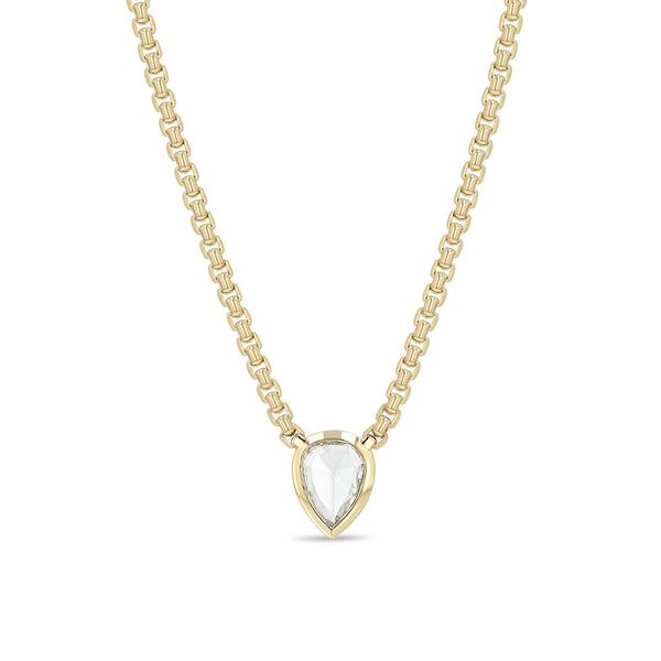 Zoe Chicco 14K Gold chain necklace with a clear diamond pendant on a white background