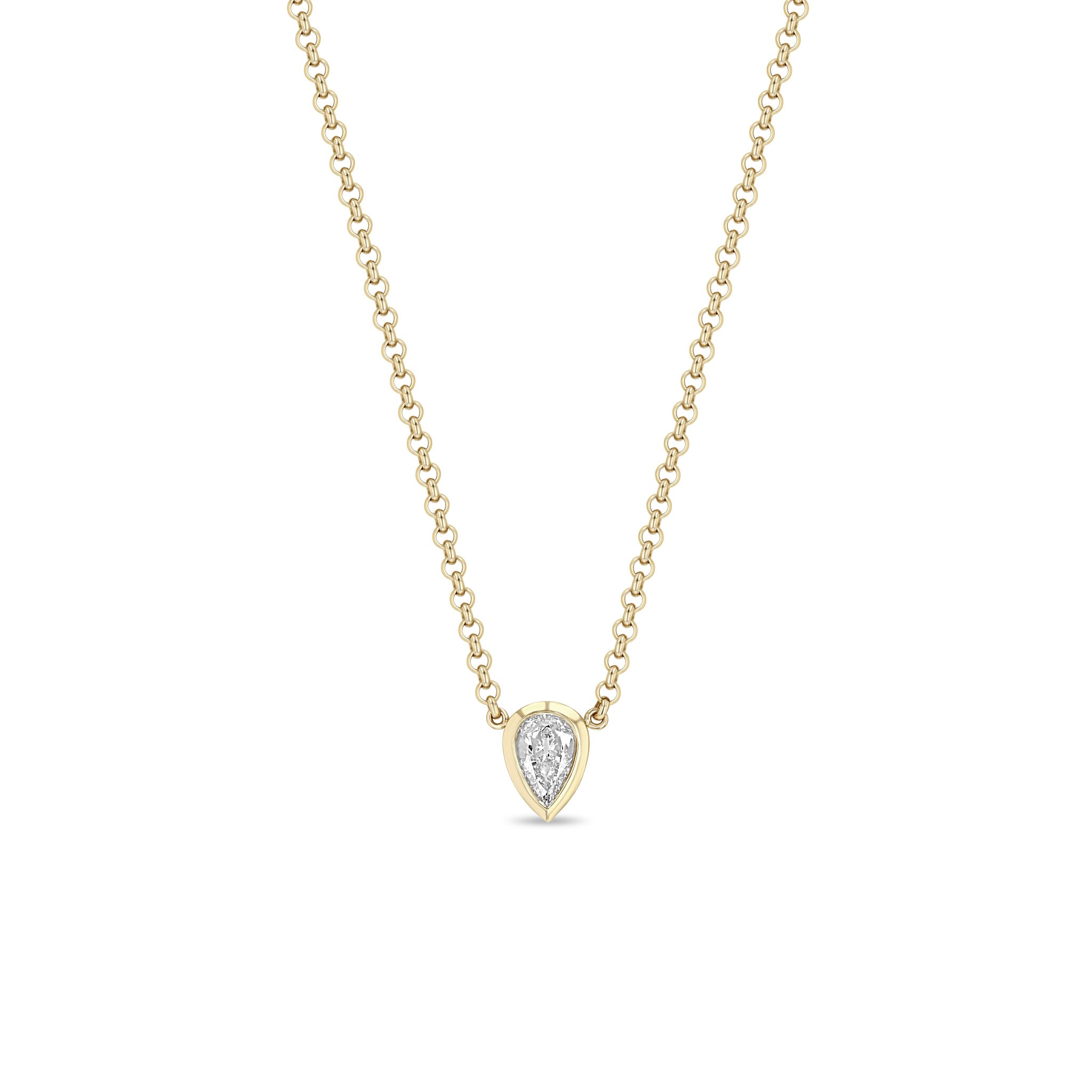 Zoë Chicco 14k Gold One of a Kind Mine Cut Pear Diamond Rolo Chain Necklace
