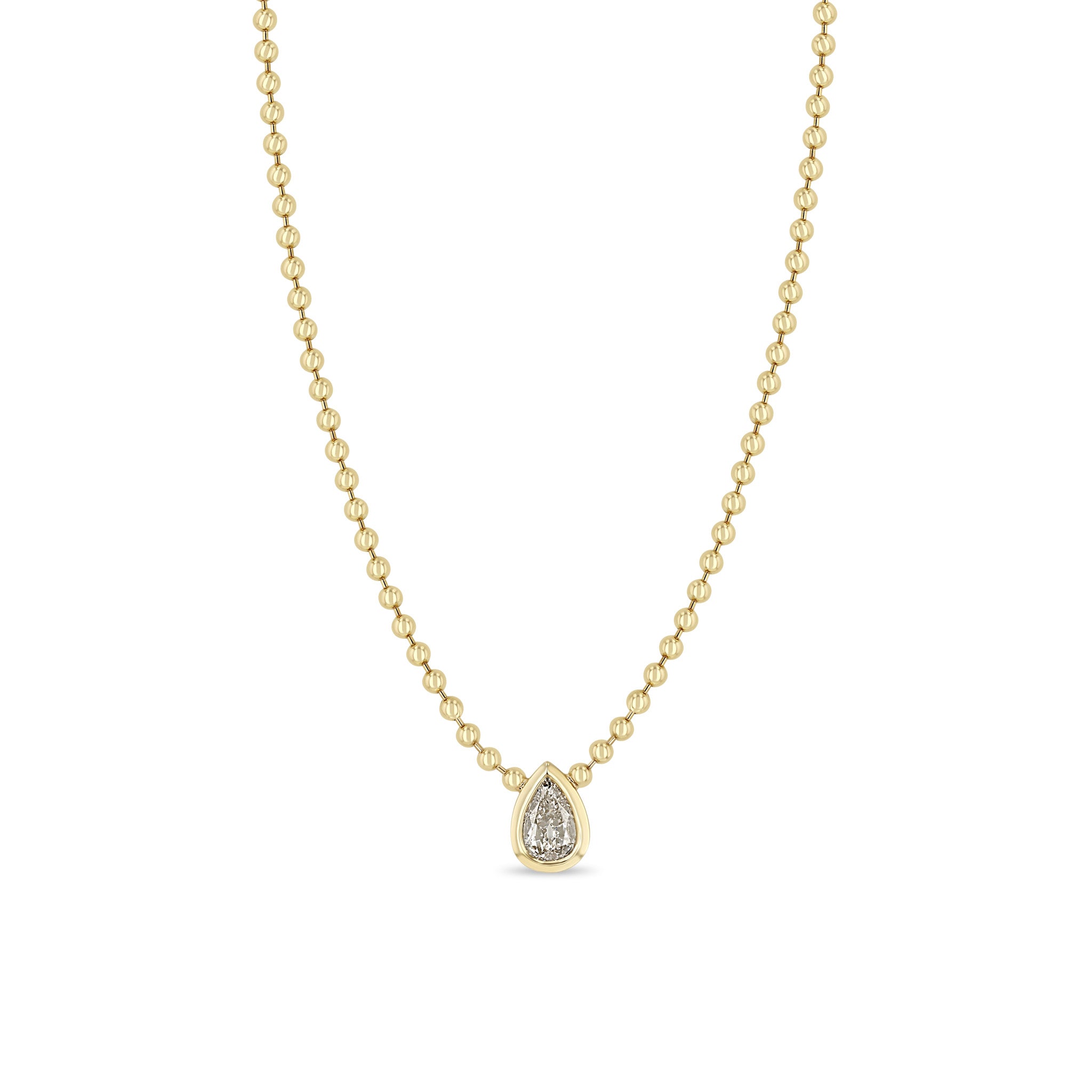 Zoë Chicco 14k Gold One of a Kind Mine Cut Pear Shaped Diamond Bead Chain Necklace
