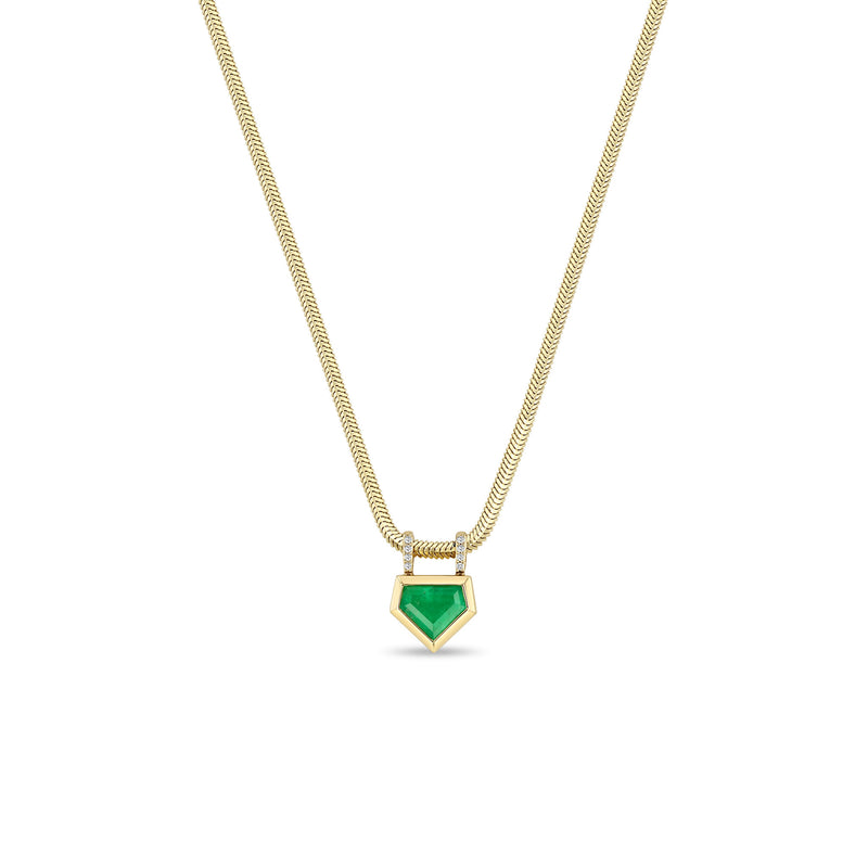 Zoë Chicco 14k Gold One of a Kind Shield Emerald Bezel Snake Chain Necklace