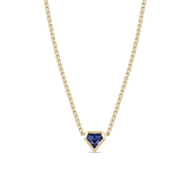 Zoë Chicco 14k Gold One of a Kind 1.73 ctw Shield Blue Sapphire Bezel Box Chain Necklace