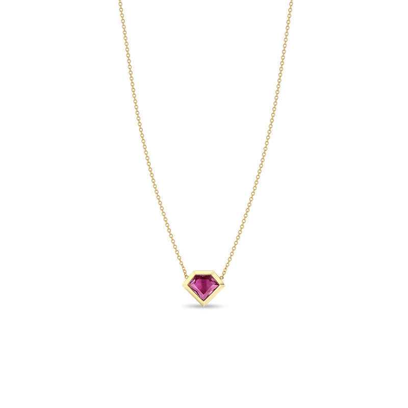 Zoë Chicco 14k Gold One of a Kind 1.38 ctw Shield Pink Sapphire Bezel Necklace