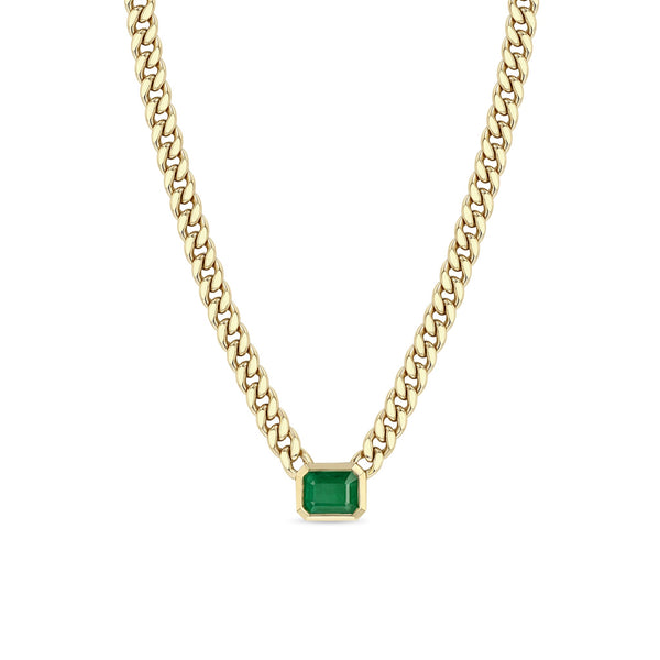 Zoë Chicco 14k gold large chain emerald cut Zambian emerald necklace on white background