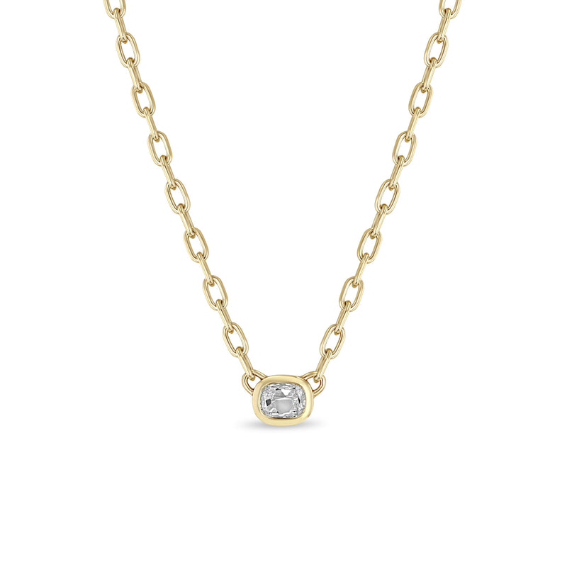 Zoë Chicco 14k Gold One of a Kind Mine Cut Cushion Diamond Square Oval Chain Necklace