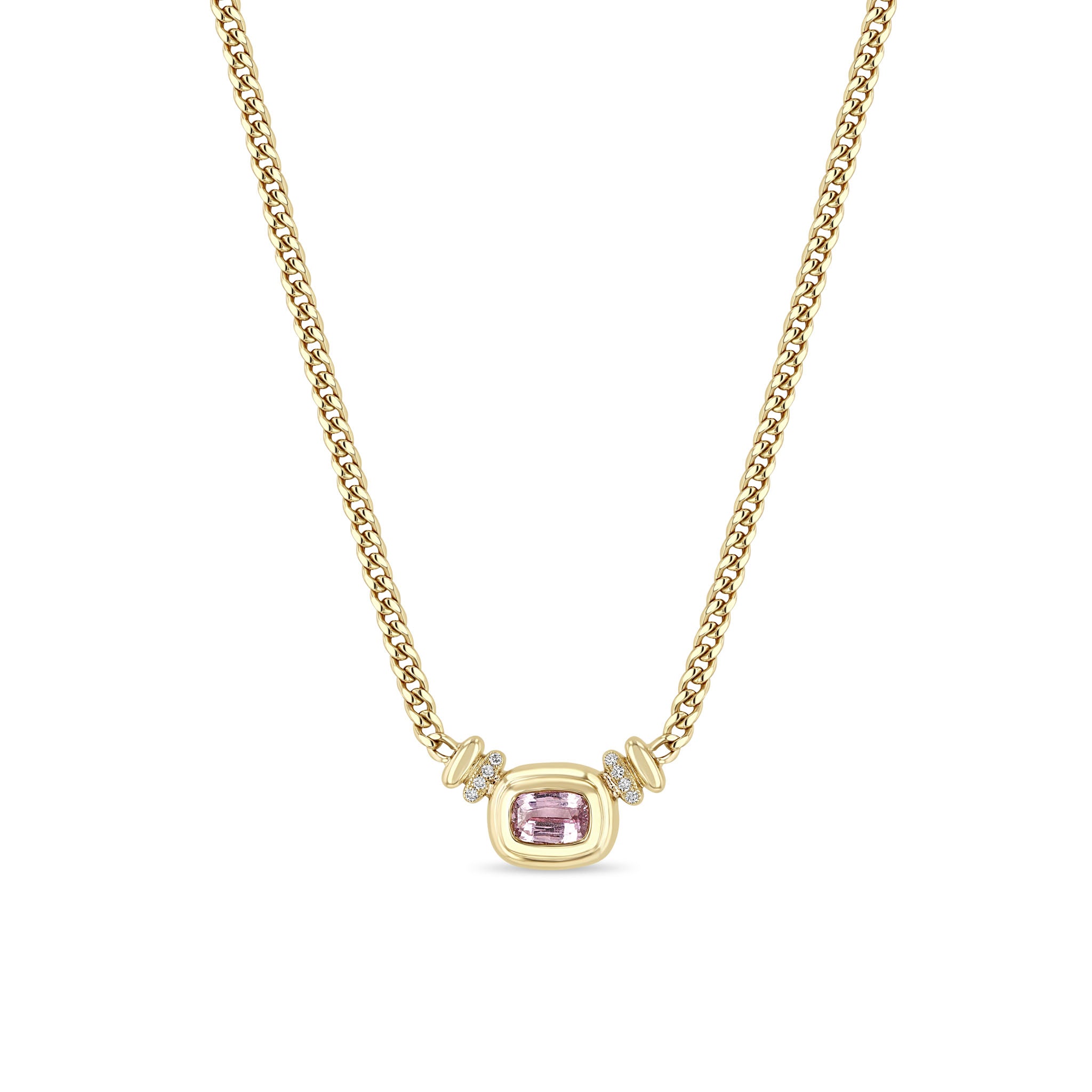 One of a Kind Zoë Chicco 14k Gold Radiant Pink Sapphire Bezel Curb Chain Necklace