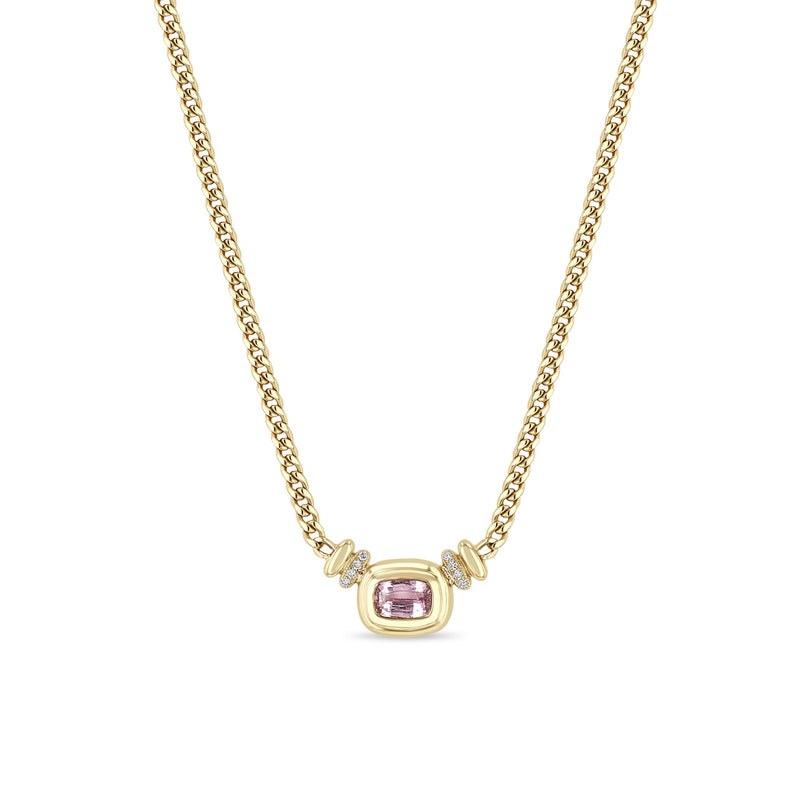 One of a Kind Zoë Chicco 14k Gold Radiant Pink Sapphire Bezel Curb Chain Necklace