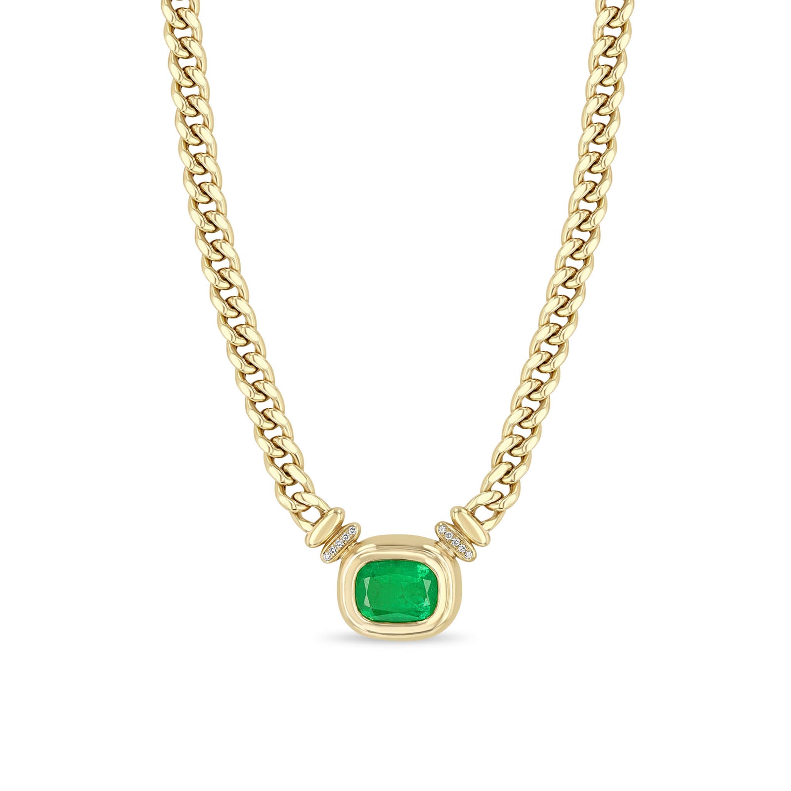 One of a Kind Zoë Chicco 14k Gold Radiant Emerald Bezel Curb Chain