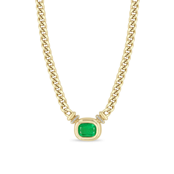 One of a Kind Zoë Chicco 14k Gold Radiant Emerald Bezel Curb Chain Necklace