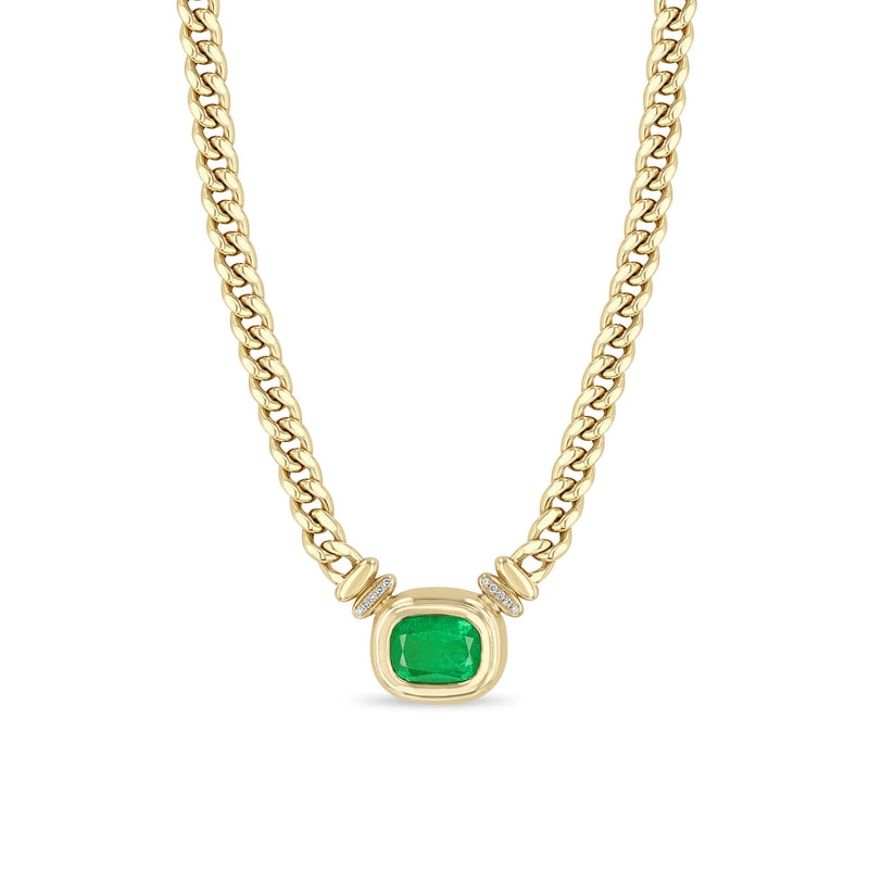 One of a Kind Zoë Chicco 14k Gold Radiant Emerald Bezel Curb Chain Necklace