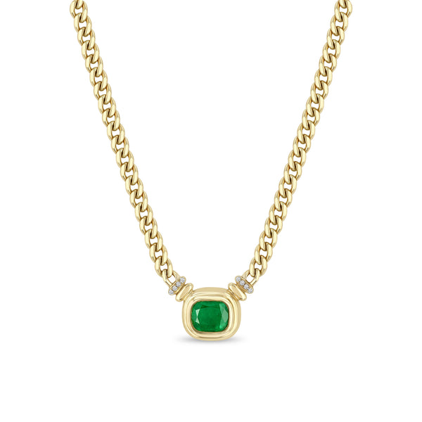 One of a Kind Zoë Chicco 14k Gold Radiant Emerald Bezel Curb Chain Necklace